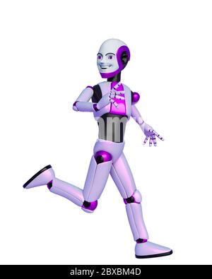 Roboter Junge Cartoon gehen und zurück. Dieser Typ in Clipping Pfad ist sehr nützlich für Grafik-Design-Kreationen, 3d-Illustration Stockfoto