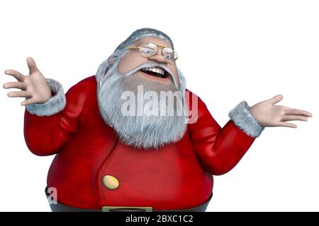 weihnachtsmann Cartoon Lachen aus nächster Nähe. Dieser alte Kerl in Clipping Pfad ist sehr nützlich für grafische Design-Kreationen, 3d-Illustration Stockfoto