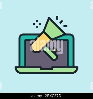 Digitales Marketing. Digitales Marketing Konzept Illustration, flaches Design linear Stil Banner. Verwendung für E-Mail-Newsletter, Header, Blog-Beiträge, Print Stock Vektor