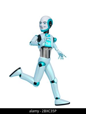 Roboter Junge Cartoon gehen und zurück. Dieser Typ in Clipping Pfad ist sehr nützlich für Grafik-Design-Kreationen, 3d-Illustration Stockfoto