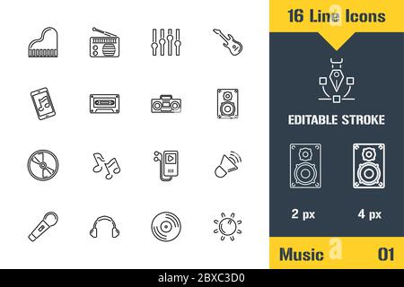 Studio-Geräte, Musiksymbole. Symbol für dünne Linie - Abbildung des flachen Vektorgrafiken „Kontur“. Bearbeitbares Strichpiktogramm. Hochwertiges Grafikkonzept für uns Stock Vektor