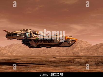 Super Alien Raumschiff fliegen auf dem mars. Dieses Schiff in Clipping Pfad wird einige Spaß an Ihren Kreationen, 3d-Illustration setzen Stockfoto