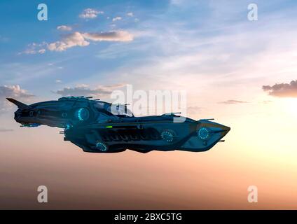 Super Alien Raumschiff vorbei am Nachmittag. Dieses Schiff in Clipping Pfad wird einige Spaß an Ihren Kreationen, 3d-Illustration setzen Stockfoto