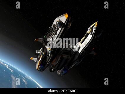 Super Alien Raumschiff abheben. Dieses Schiff in Clipping Pfad wird einige Spaß an Ihren Kreationen, 3d-Illustration setzen Stockfoto