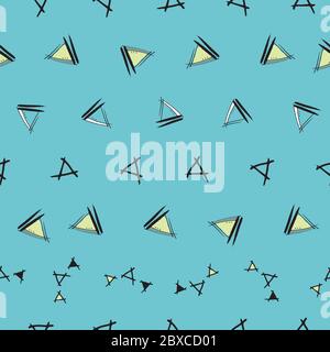 Reihen von kindlichen Dreiecken mit blauem Hintergrund Hand gezeichnet Vektor nahtlose Wiederholung Muster mit Tinte Doodles. Oberflächenmuster entwerfen Stock Vektor