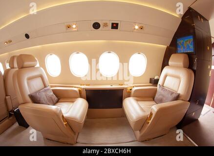 Privatjet-Innenausstattung Stockfoto