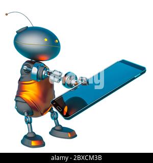 Mini bot in einem weißen Boden. Dieser Roboter in der Beschneidungspfad ist sehr nützlich für grafische Design-Kreationen, 3d-Illustration Stockfoto