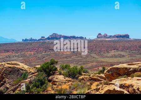 Mesa und Butte Landschaft im Arches Nationalpark, Moab, Utah, USA. Stockfoto