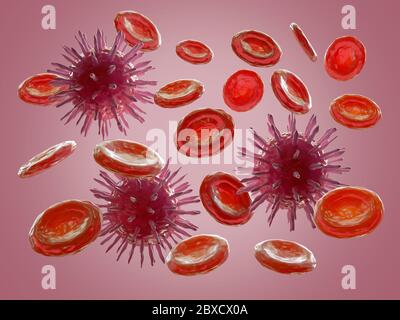 Viren infizieren den menschlichen Körper, Blutgefäß-Virus. 3d-Rendering, 3d-Illustration Stockfoto