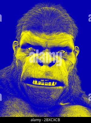 duotone wütend Gorilla gelb und blau wird etwas Spaß an Ihren Kreationen setzen, 3d-Illustration Stockfoto