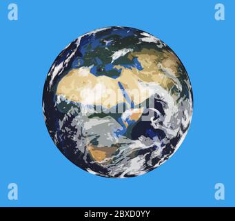 Abstrakt stilisierten Planeten Erde auf einem blauen Hintergrund. 3d-Illustration Stockfoto