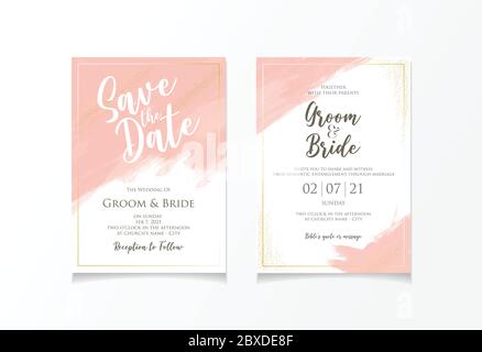 Pfirsich Farbe Hochzeit Einladung Karte Vorlage Stock Vektor