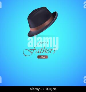 Happy Father's Day Kalligraphie Grußkarte Hintergrund Wallpaper von Vektor-Illustration mit Männer Hüte auf Blau Cyan Farbe für männlichen Hintergrund. Stock Vektor