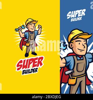 Builder Mascot Logo Vektor Stock Vektor