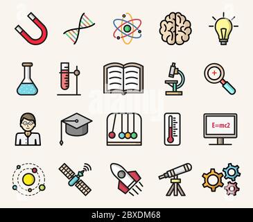 Wissenschaft und Bildung bunte Ikonen. Moderne flache Design Vektor isoliert Illustrationen Stock Vektor