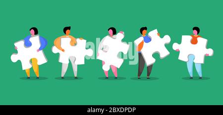 Gruppe von Menschen mit Puzzle. Vektorgrafik Stock Vektor