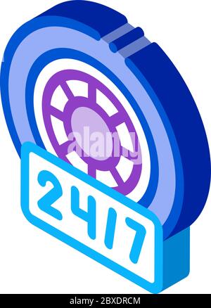 Reparatur von Rädern und Reifen rund um die Uhr isometrische Symbol Vektor-Illustration Stock Vektor
