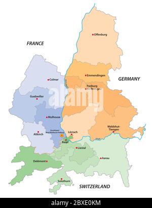 vektorkarte der europäischen Wirtschaftsregion Regiotrirhena, Frankreich, Schweiz und Deutschland Stock Vektor