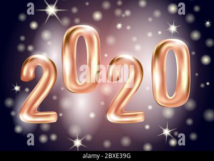 Frohes Neues Jahr 2020. Urlaub Vektor Illustration von rosa golden metallischen Zahlen 2020. Realistisches 3d-Zeichen. Festliches Poster- oder Bannerdesign Stock Vektor