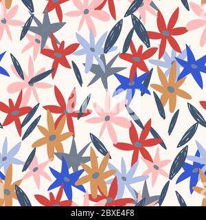 Nahtloses Muster mit einfachen Wildblumen, perfektes Design für Stoff, Papier, Design. Stock Vektor