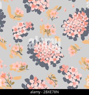 Nahtloses Muster mit Hortensien oder violetten Blüten. Schöne rosa Blüten. Stock Vektor