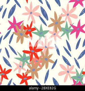 Nahtloses Muster mit einfachen Wildblumen, perfektes Design für Stoff, Papier, Design. Stock Vektor