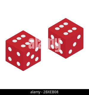 Rote Spiel Würfel isometrische Ansicht isoliert auf weißem Hintergrund. Casino Spielkonzept. Vektor Stock Vektor