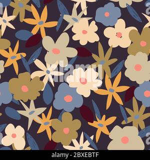 Nahtloses Muster mit einfachen Wildblumen, perfektes Design für Stoff, Papier, Design. Stock Vektor