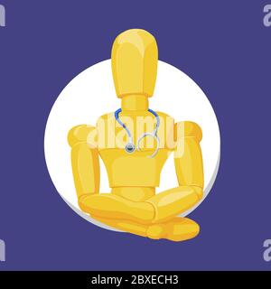 Marionette im Bild eines Arztes. Bild für Avatar, Anwendung oder Website. Stock Vektor