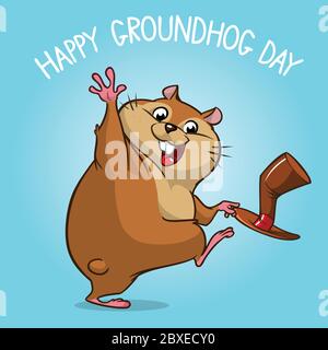 Vektor glücklich Groundhog. Groundhog Tag Design mit niedlichen Murmeltier winken. Isolierter Vektor Stock Vektor