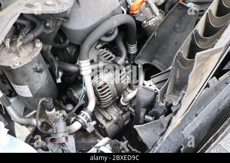 Zerstörte Auto-Motor Nahaufnahme, Tennessee Stockfoto