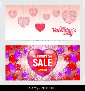 Set von Glücklichen Valentinstag Grußkarten oder Banner auf weißem Hintergrund isoliert. Vektorgrafik. Perfekt für Print-Layouts, Web-Banner zu verwenden Stock Vektor
