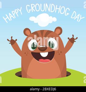 Nette Cartoon Murmeltier suchen aus Loch in Boden. Groundhog Day isolierte Vektorgrafik. Stock Vektor