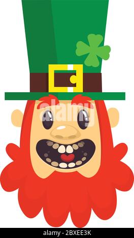 Cartoon Leprechaun lächelnd. Kopf mit rotem Bart. Porträt zum St. Patricks Day. Vektorgrafik Stock Vektor
