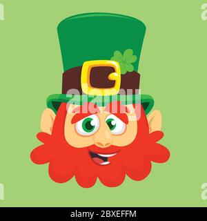 Kobold in grünen Hut-Gesicht. Kopf mit roten Bart. Porträt für St. Patricks Day Feier in Irland Stock Vektor