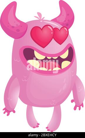 Fett und dumm Cartoon rosa Monster in der Liebe mit Herz-Augen geformt Stock Vektor