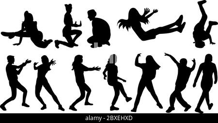 Schwarze Silhouette Menschen tanzen, Set, weißer Hintergrund Stock Vektor