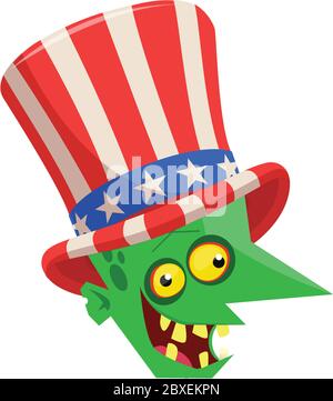Lustige grüne Cartoon Monster tragen Onkel Sam Hut. Design Charakter für American Independence Day. Vektorgrafik für Druck oder Dekoration Stock Vektor