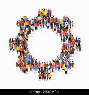 Große Gruppe von Menschen in Form von Ausrüstung. Vektorgrafik. Stock Vektor