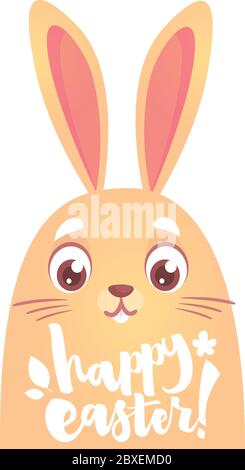 Cartoon Ostern Kaninchen Gesicht. Handgezeichnetes Poster für Ostern. Moderne Kalligraphie Vektor Stock Vektor