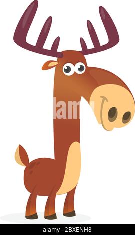 Niedliche Cartoon Elch Charakter. Wildwald Tiersammlung. Babyschulung. Isoliert auf weißem Hintergrund. Flaches Design Vektorgrafik Stock Vektor