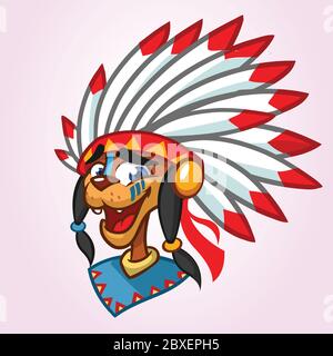 Eine Karikatur-Illustration einer Indianerikone. Vektordarstellung des indianers american Chief mit Federn auf dem Kopf Stock Vektor