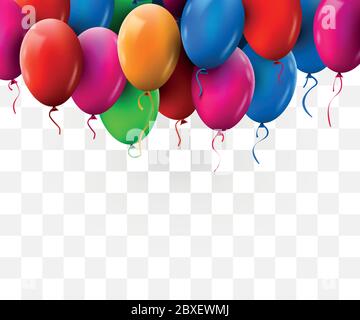 3d realistische bunte Bündel von Geburtstag Ballons Fliegen für Party und Feiern. Transparenter Hintergrund. Vektorgrafik Stock Vektor