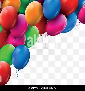 3d realistische bunte Bündel von Geburtstag Ballons Fliegen für Party und Feiern. Transparenter Hintergrund. Vektorgrafik Stock Vektor