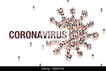 Gruppe von Menschen in Form von Coronavirus-Form. Covid-19-Infektionspidemie oder Pandemie. Vektorgrafik Stock Vektor