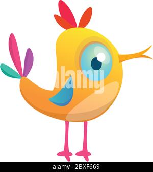 Lustige Vogel-Karikatur. Vektor-Illustration von orangen Vogel isoliert auf weiß. Flaches Icon-Design mit Vogelperspektive Stock Vektor