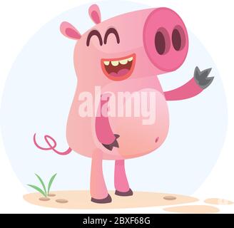 Glücklich Cartoon Schwein. Tiere auf dem Bauernhof. Vektor-Illustration eines lächelnden Schweinchen isoliert auf einfachem Hintergrund Stock Vektor