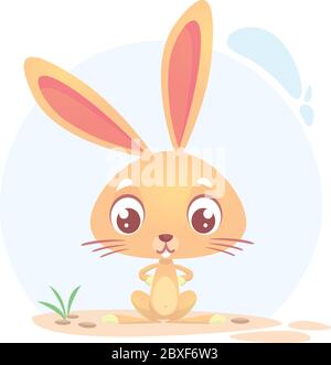 Niedliche Cartoon Kaninchen. Tiere auf dem Bauernhof. Vektor-Illustration eines Hasen sitzt isoliert auf einfachem Hintergrund. Stock Vektor