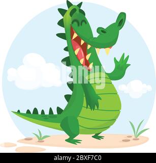 Niedliche Cartoon Krokodil oder Dinosaurier-Charakter. Kollektion wilder Tiere. Babyschulung. Isolierte Vektordarstellung Stock Vektor