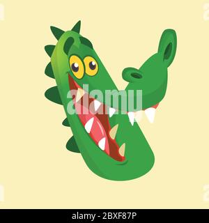 Cartoon Krokodil lächelnd Kopf Symbol. Flache Helle Farbe Vereinfachte Vektor-Illustration In Spaß Cartoon Style Design Stock Vektor